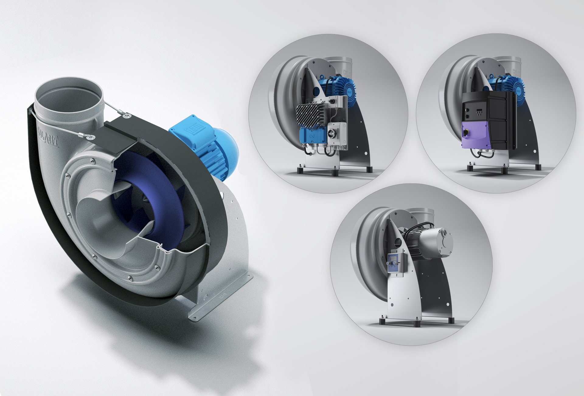 Complete fan system with motor, frequency converter, pressure and flow rate controller, accessories - Colasit