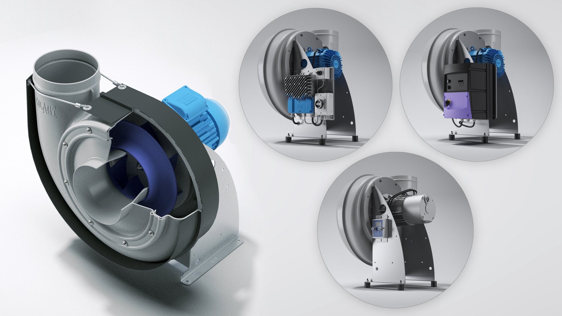 Complete fan system with motor, frequency converter, pressure and flow rate controller, accessories - Colasit